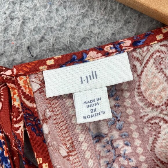 J Jill Top Womens 2X Plus Brown Multi Floral Paisley Long Raglan Sleeve Tunic - Picture 5 of 10